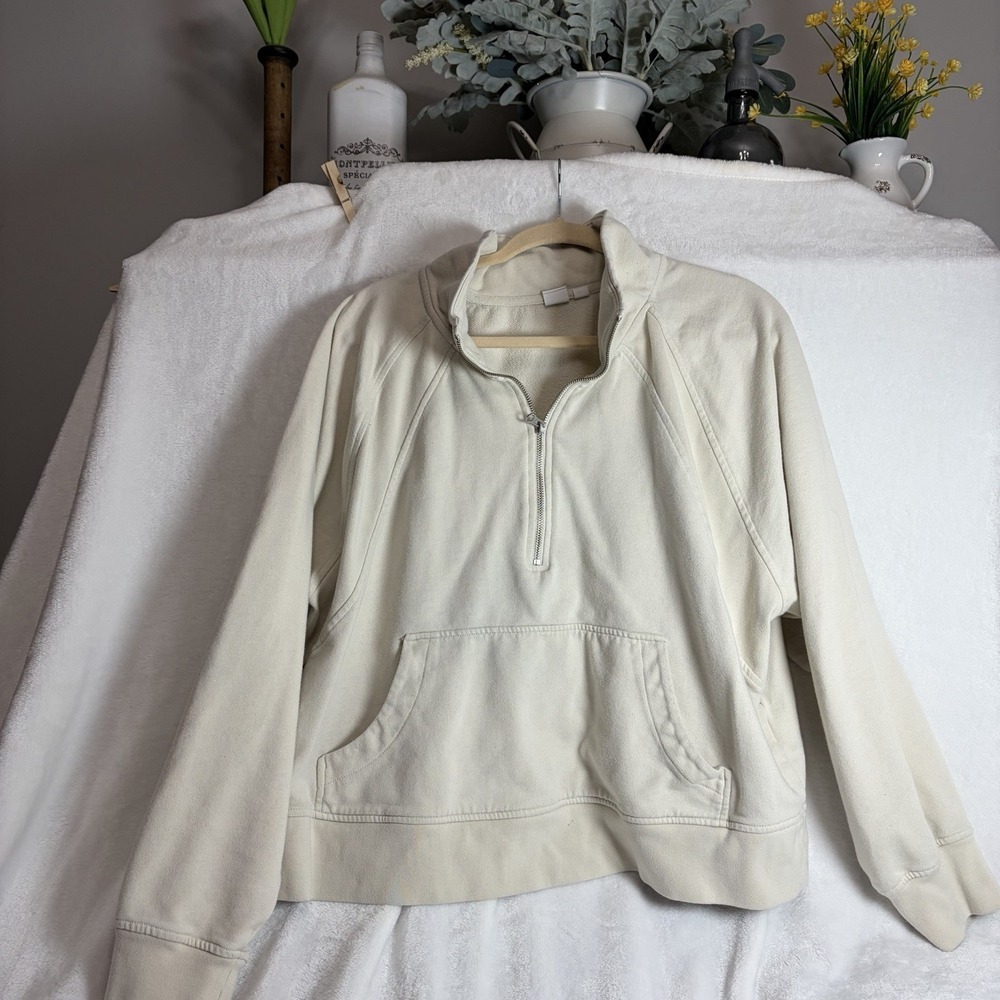 Gap Y2K Pullover 1/2 Zip Sweatshirt Crop Size XXL Women's Tan Beige Mock Neck